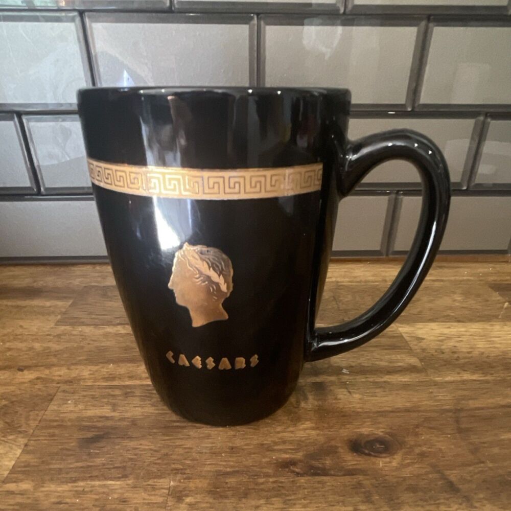 M Ware Ceramic Black Gold Caesars Palace Coffee Mug Novelty Design